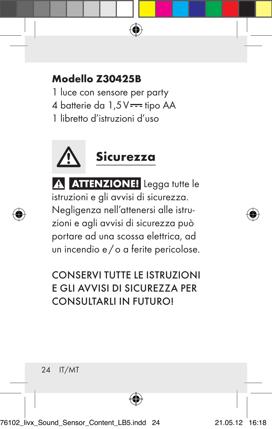 Sicurezza | Livarno Z30425A Z30425B User Manual | Page 24 / 84