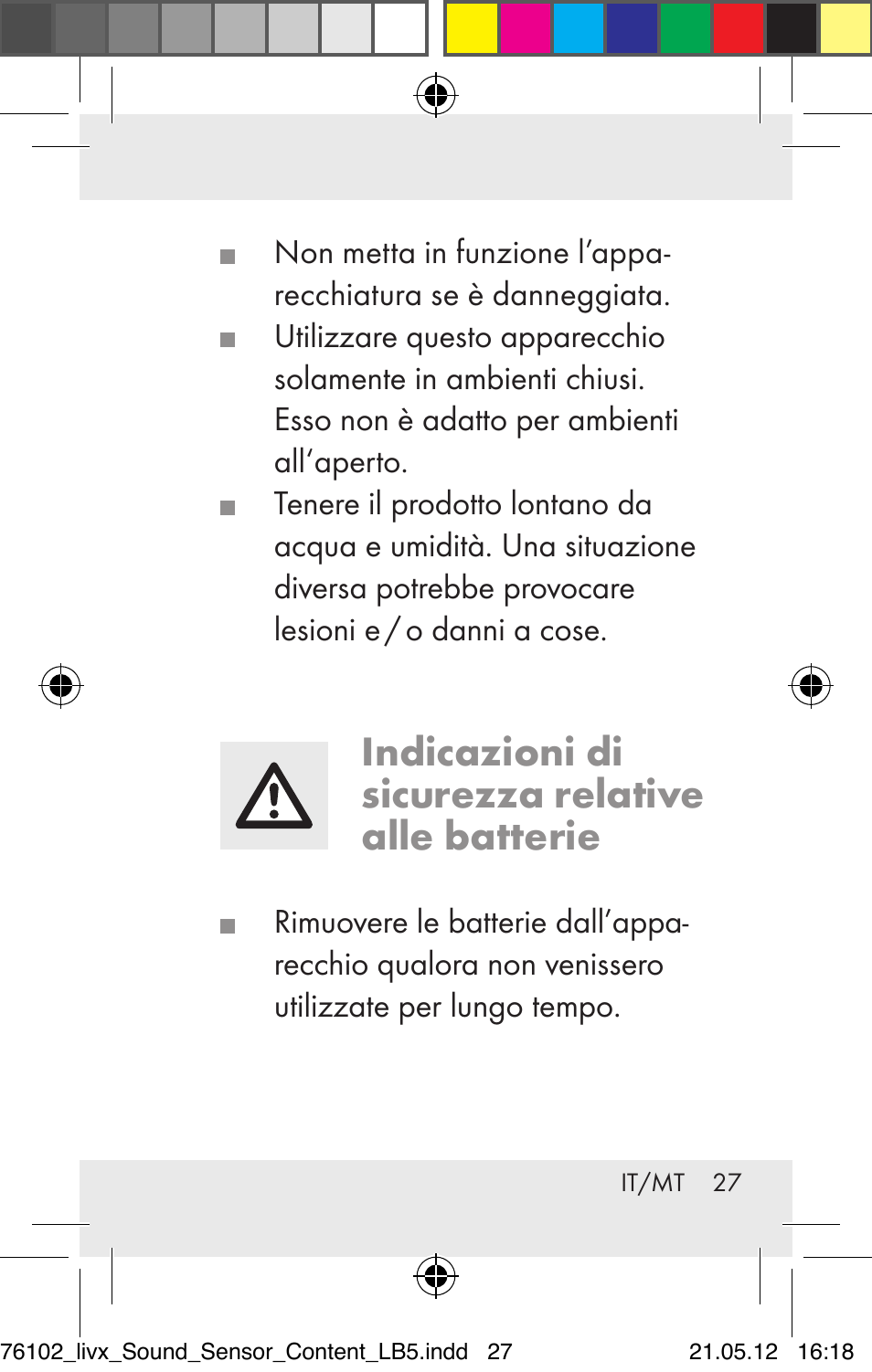 Indicazioni di sicurezza relative alle batterie | Livarno Z30425A Z30425B User Manual | Page 27 / 84