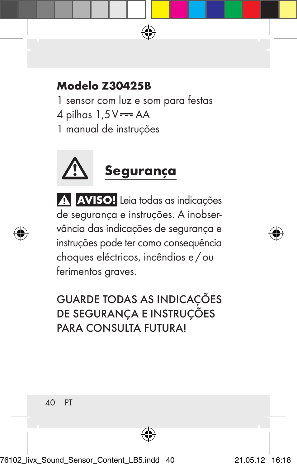 Segurança | Livarno Z30425A Z30425B User Manual | Page 40 / 84