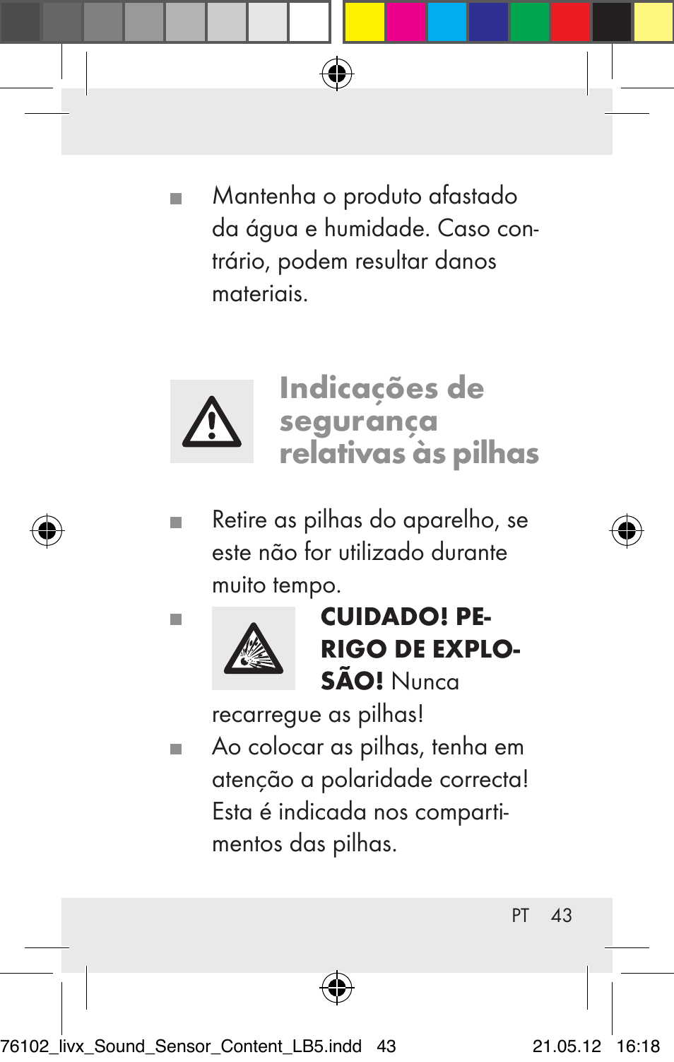 Indicações de segurança relativas às pilhas | Livarno Z30425A Z30425B User Manual | Page 43 / 84