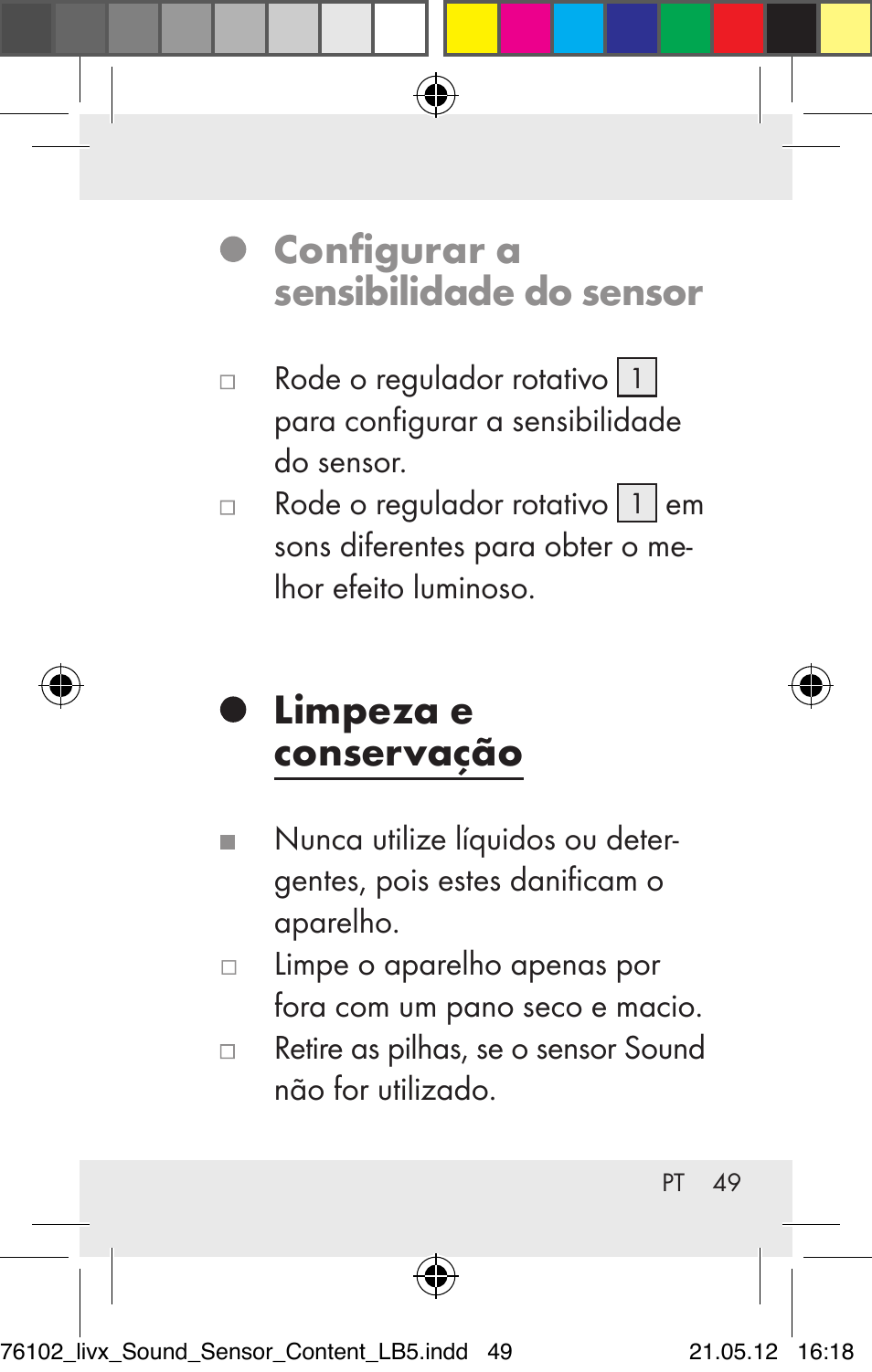 Configurar a sensibilidade do sensor, Limpeza e conservação | Livarno Z30425A Z30425B User Manual | Page 49 / 84