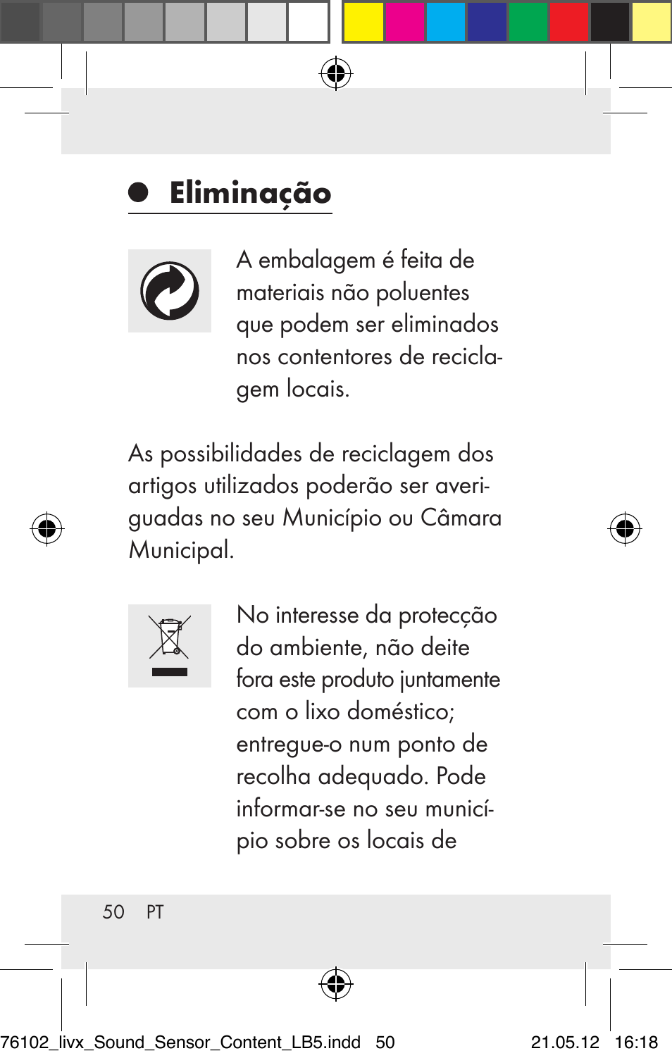 Eliminação | Livarno Z30425A Z30425B User Manual | Page 50 / 84