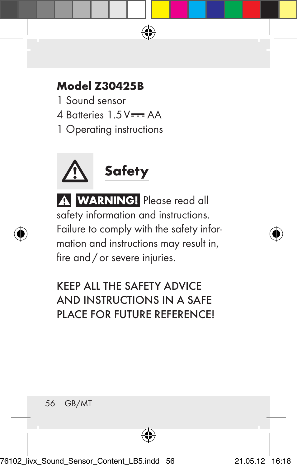 Safety | Livarno Z30425A Z30425B User Manual | Page 56 / 84