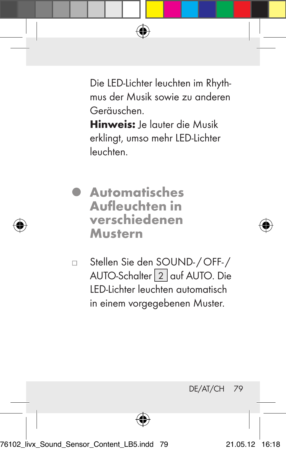 Automatisches aufleuchten in verschiedenen mustern | Livarno Z30425A Z30425B User Manual | Page 79 / 84