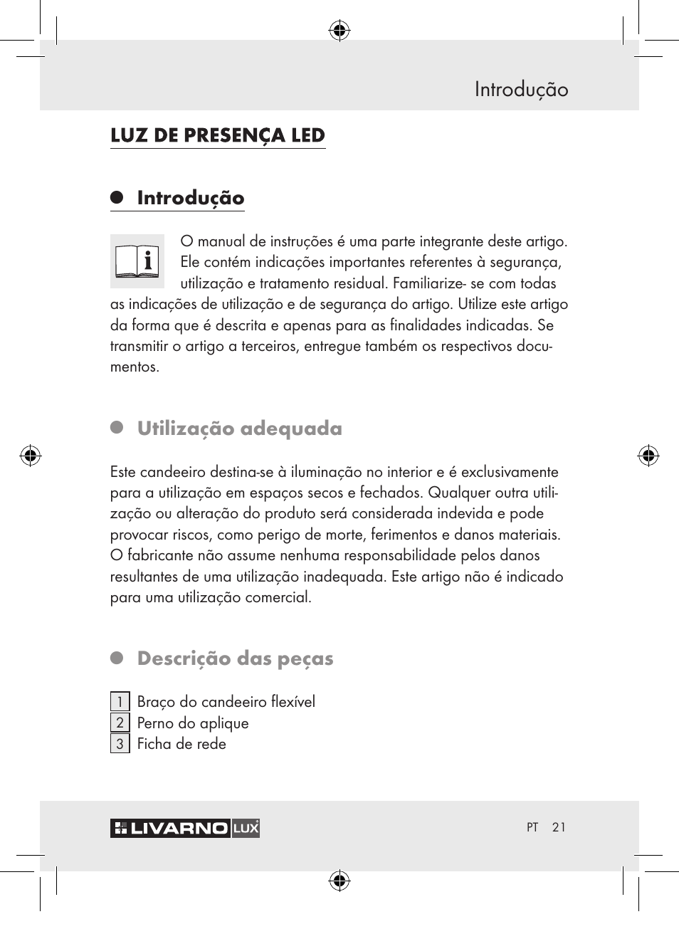 Introdução, Utilização adequada, Descrição das peças | Livarno Z30652 User Manual | Page 23 / 42