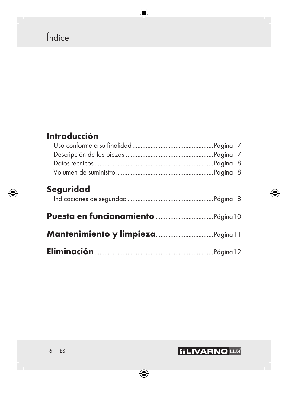Índice | Livarno Z30652 User Manual | Page 8 / 42