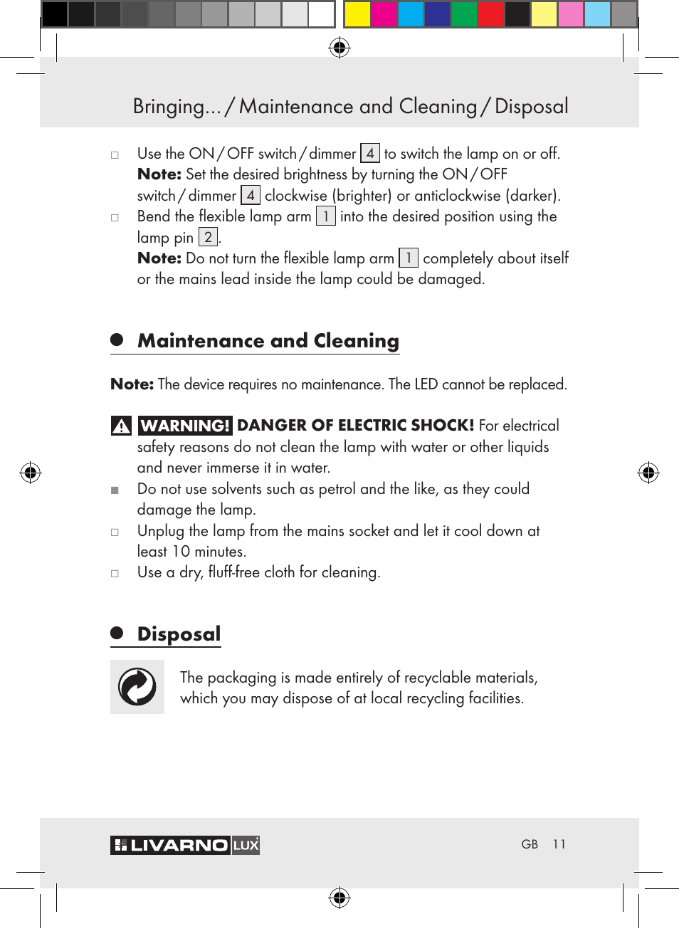 Bringing… / maintenance and cleaning / disposal, Maintenance and cleaning, Disposal | Livarno Z30652 User Manual | Page 11 / 57