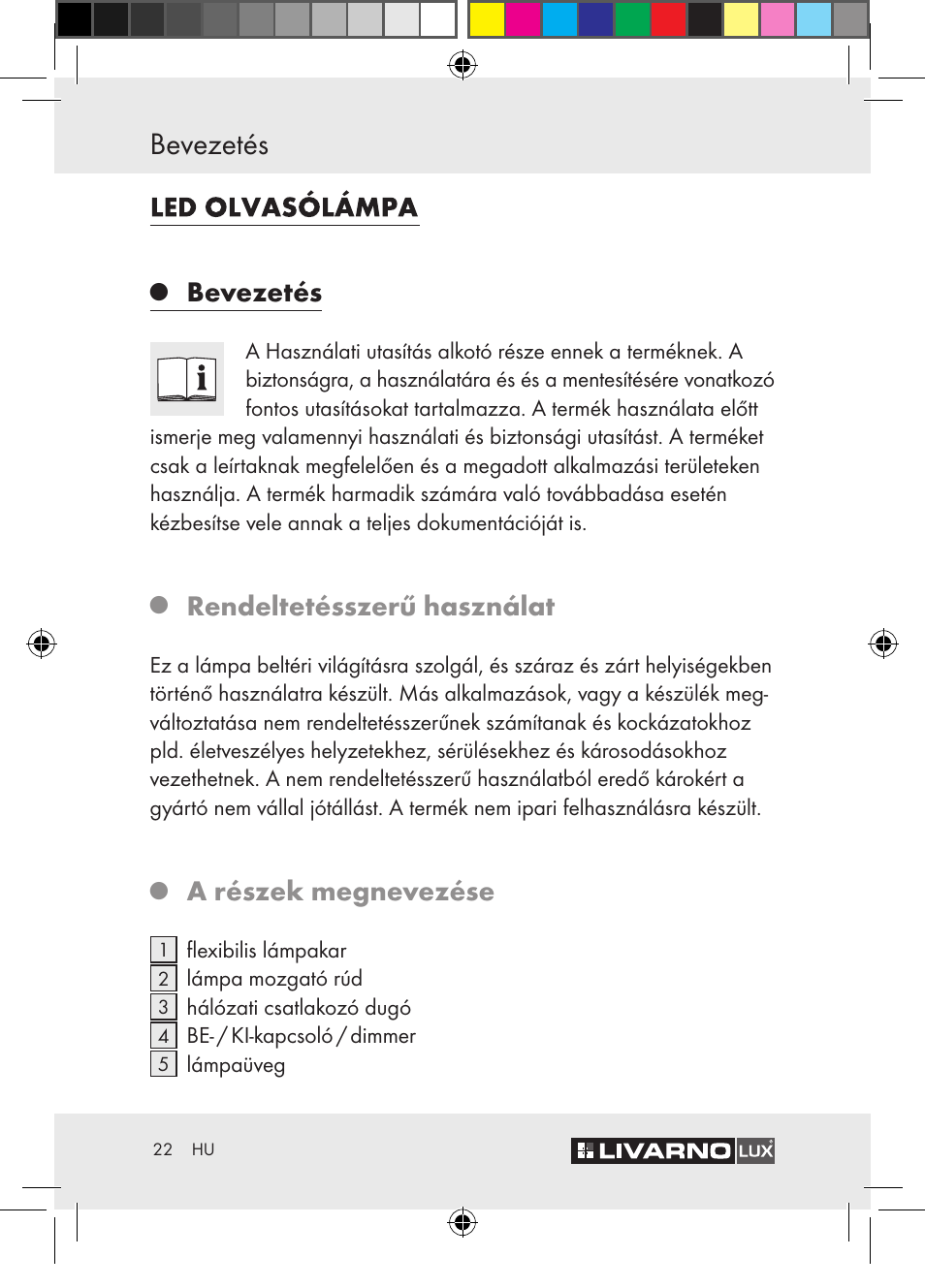 Bevezetés, Rendeltetésszerű használat, A részek megnevezése | Livarno Z30652 User Manual | Page 22 / 57