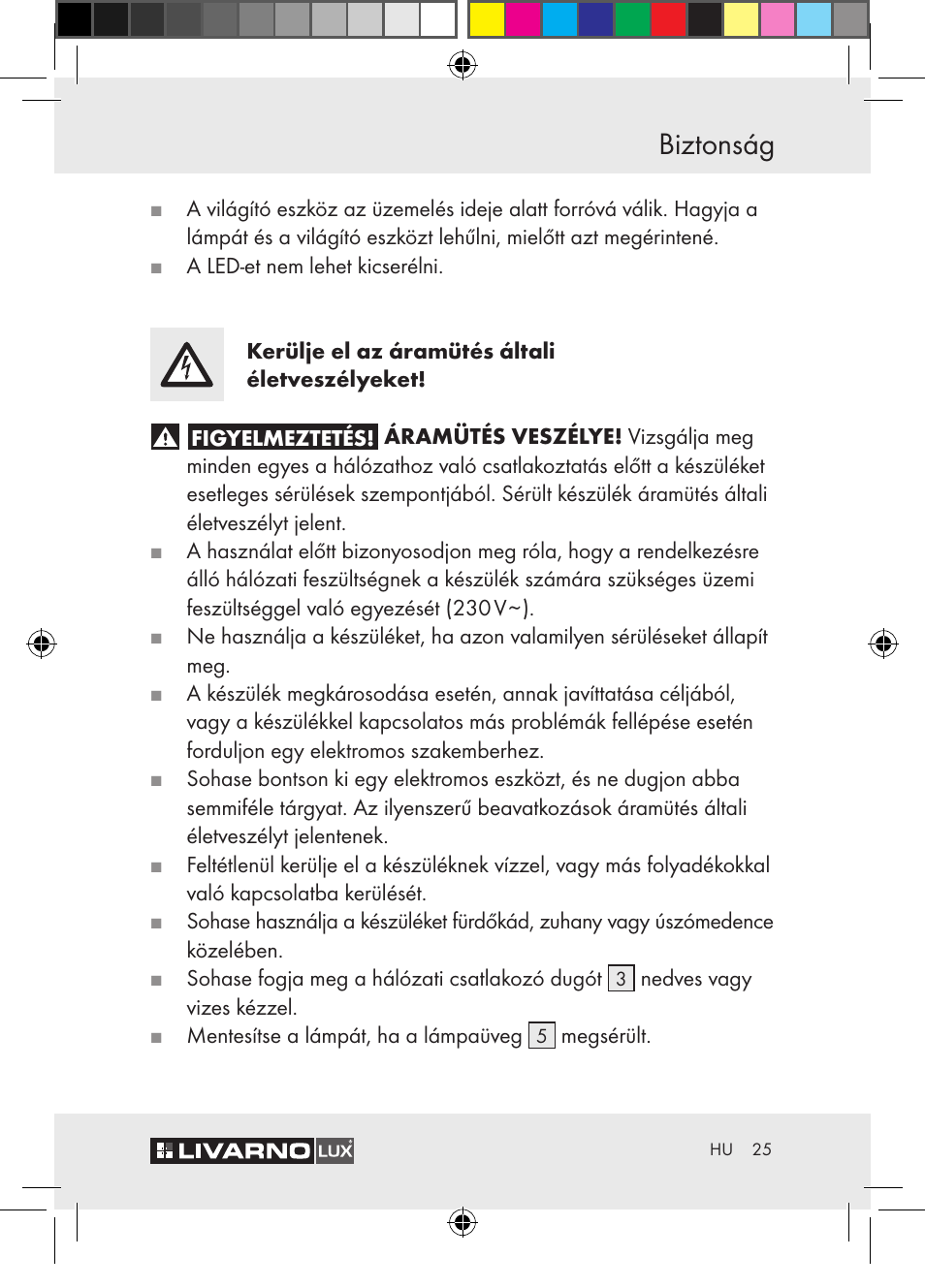 Biztonság | Livarno Z30652 User Manual | Page 25 / 57