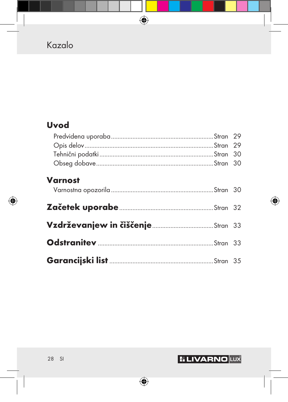 Kazalo | Livarno Z30652 User Manual | Page 28 / 57