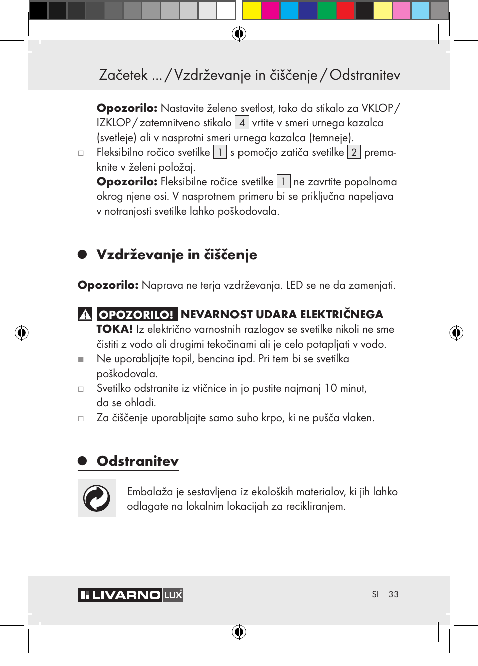 Vzdrževanje in čiščenje, Odstranitev | Livarno Z30652 User Manual | Page 33 / 57