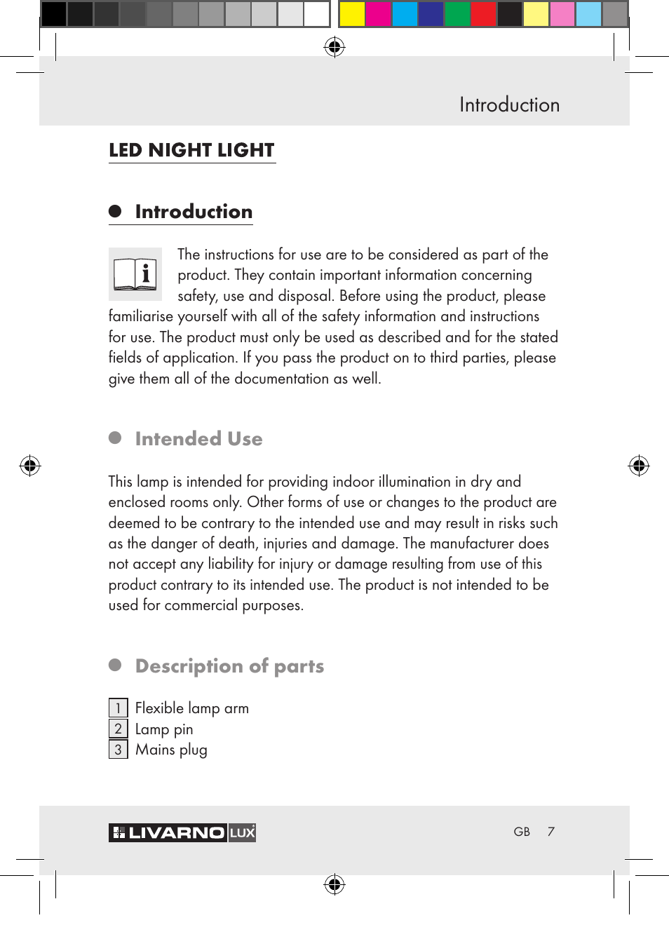 Introduction, Intended use, Description of parts | Livarno Z30652 User Manual | Page 7 / 57