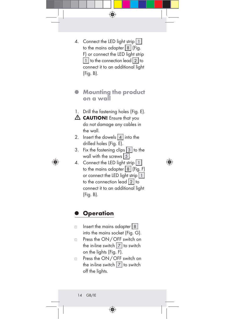 Mounting the product on a wall, Operation | Livarno Z31289-BS User Manual | Page 14 / 16