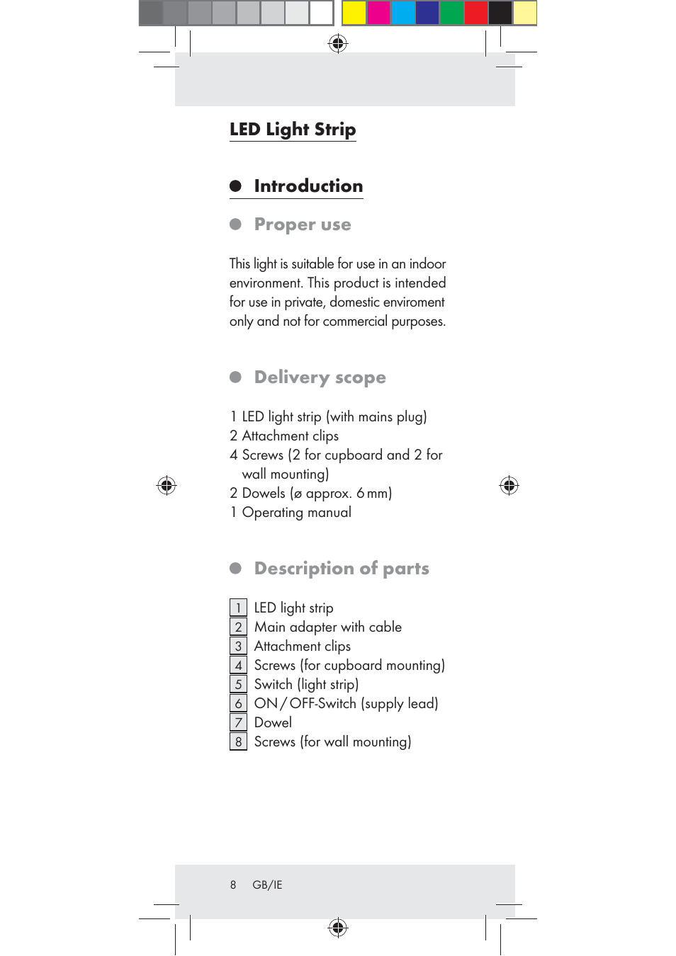 Led light strip, Introduction, Proper use | Delivery scope, Description of parts | Livarno Z31282-BS User Manual | Page 8 / 16