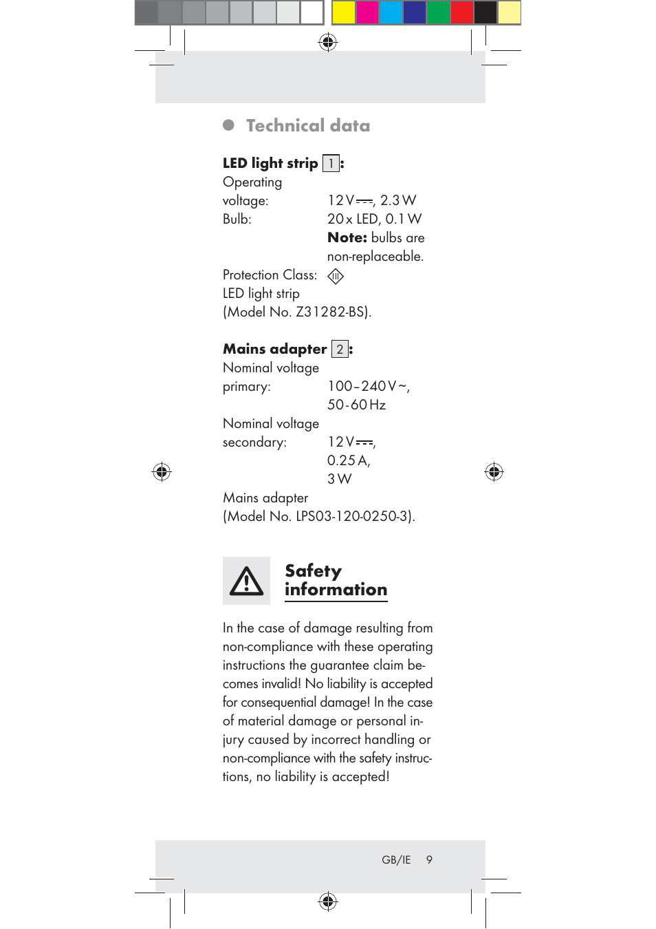 Technical data, Safety information | Livarno Z31282-BS User Manual | Page 9 / 16