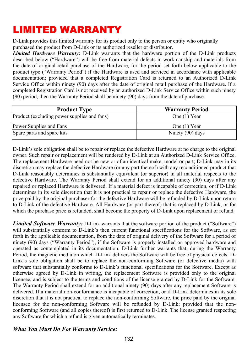 Limited warranty | D-Link DFL-700 User Manual | Page 132 / 141