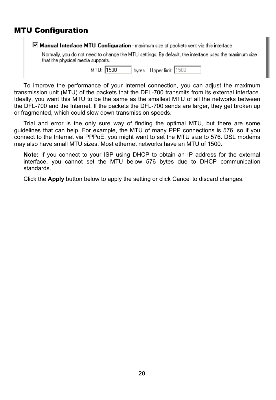 Mtu configuration | D-Link DFL-700 User Manual | Page 20 / 141