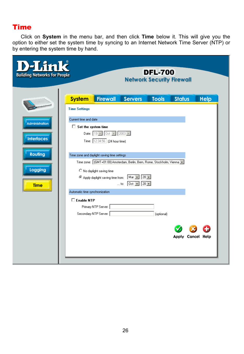 Time | D-Link DFL-700 User Manual | Page 26 / 141