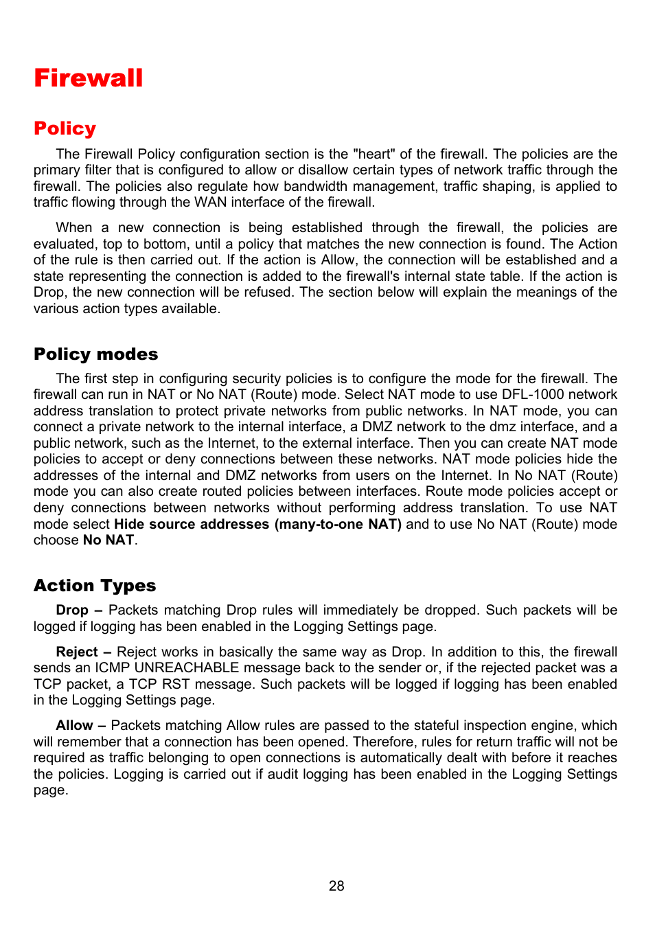 Firewall, Policy | D-Link DFL-700 User Manual | Page 28 / 141