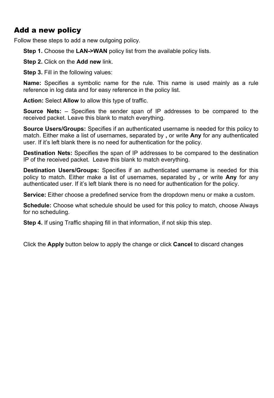 Add a new policy | D-Link DFL-700 User Manual | Page 31 / 141