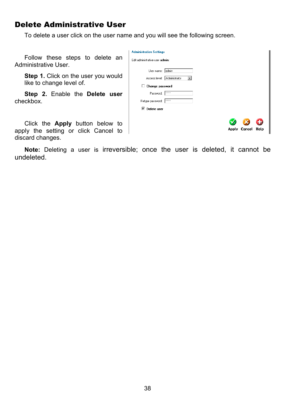 Delete administrative user | D-Link DFL-700 User Manual | Page 38 / 141