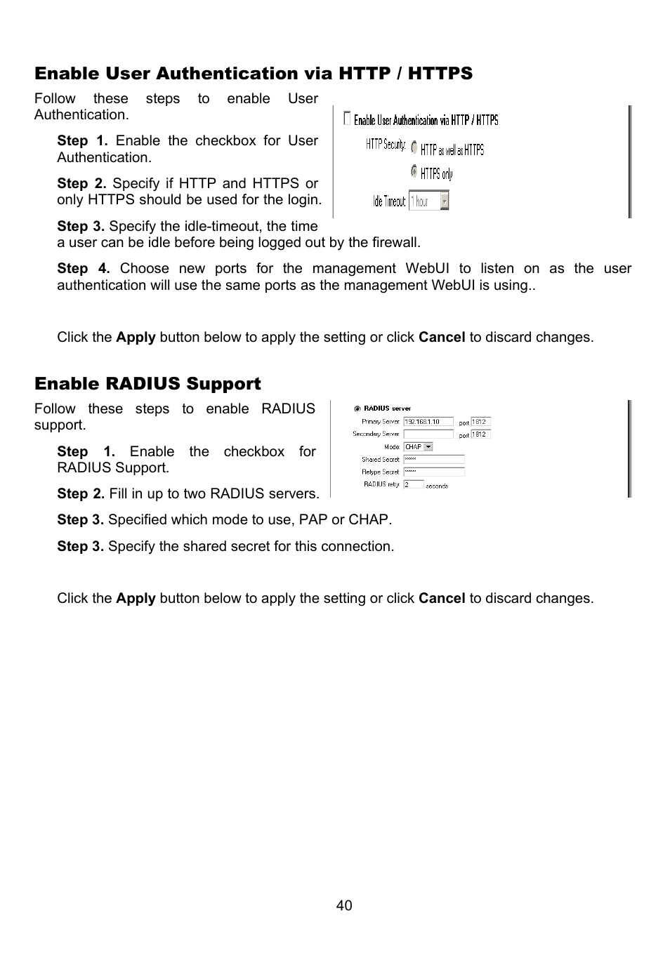 Enable radius support | D-Link DFL-700 User Manual | Page 40 / 141