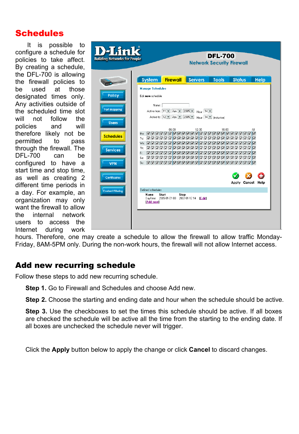 Schedules | D-Link DFL-700 User Manual | Page 43 / 141