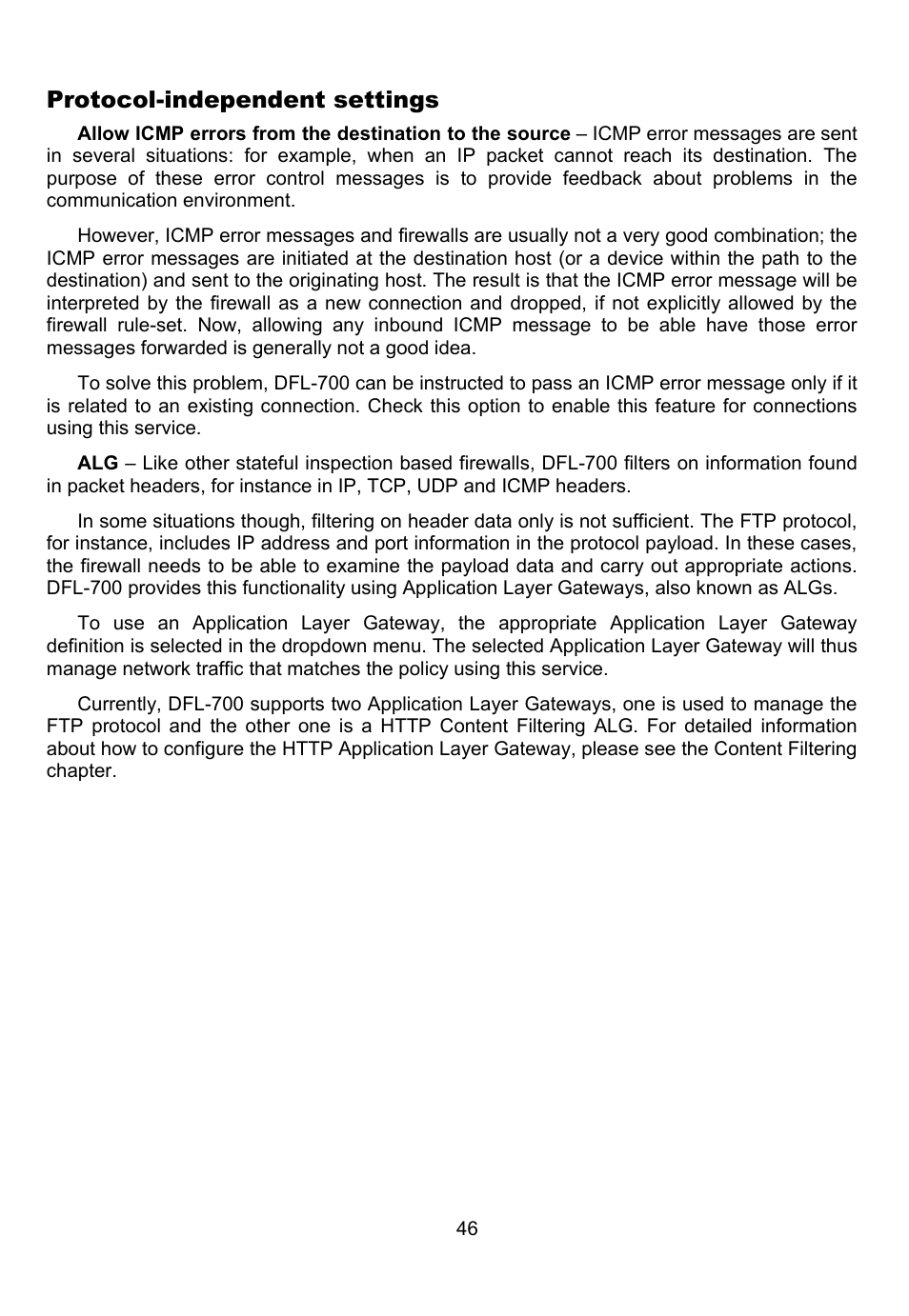 Protocol-independent settings | D-Link DFL-700 User Manual | Page 46 / 141