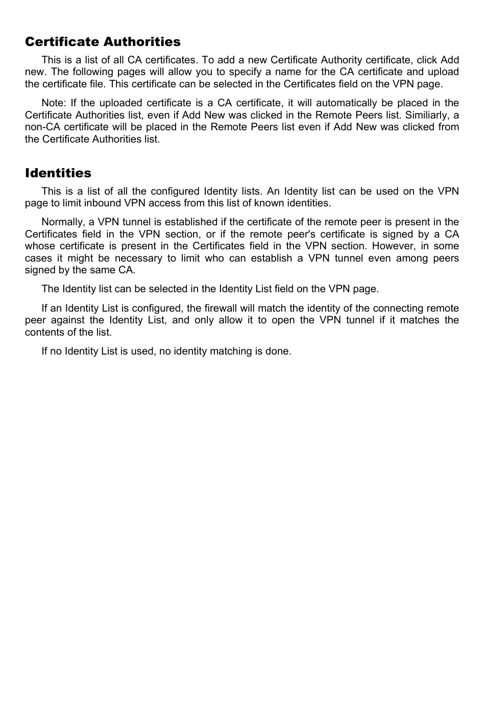 Certificate authorities, Identities | D-Link DFL-700 User Manual | Page 59 / 141