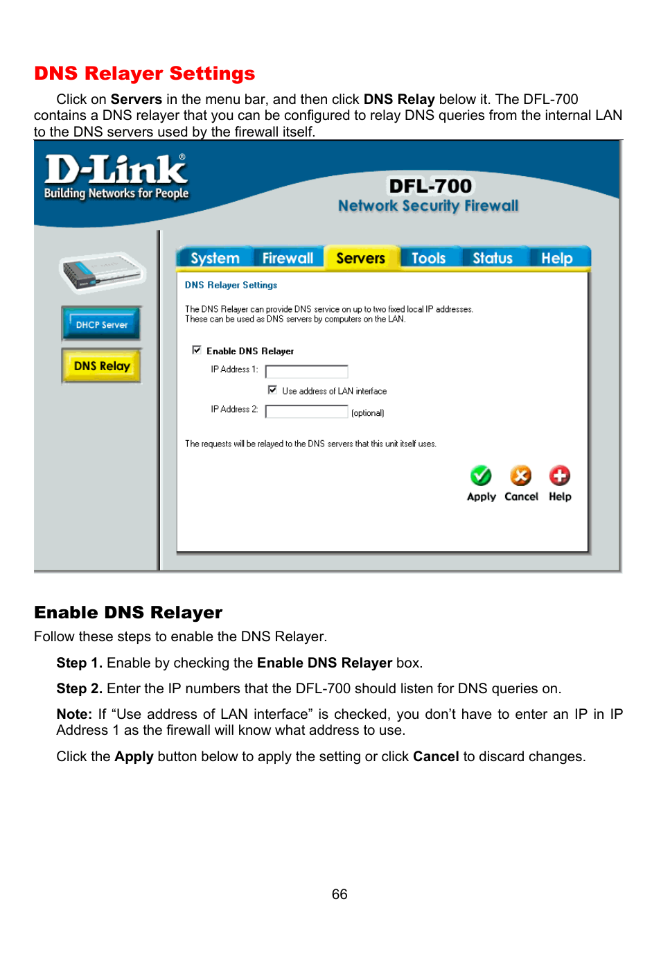 Dns relayer settings | D-Link DFL-700 User Manual | Page 66 / 141