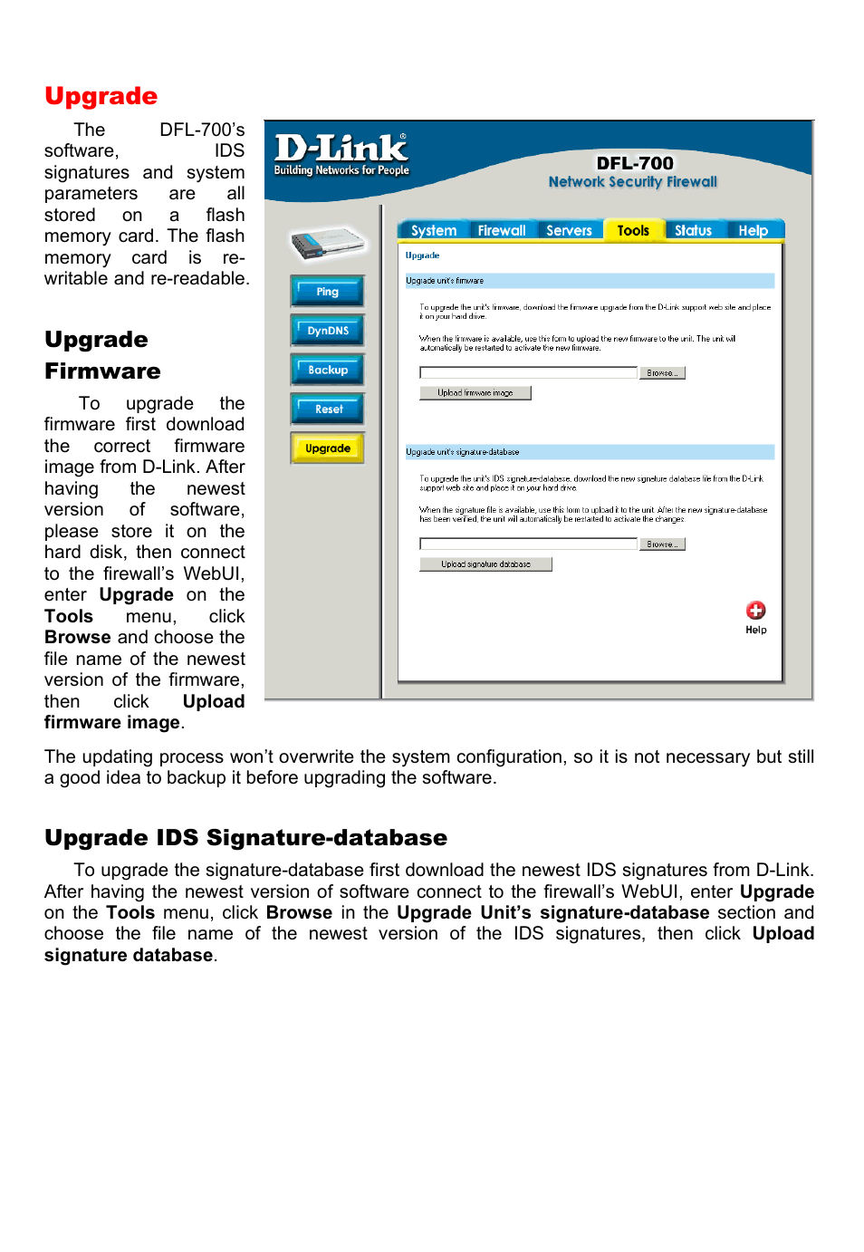 Upgrade | D-Link DFL-700 User Manual | Page 73 / 141