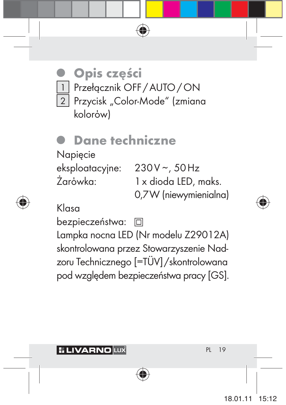 Opis części, Dane techniczne | Livarno Z29012A-BS User Manual | Page 21 / 93