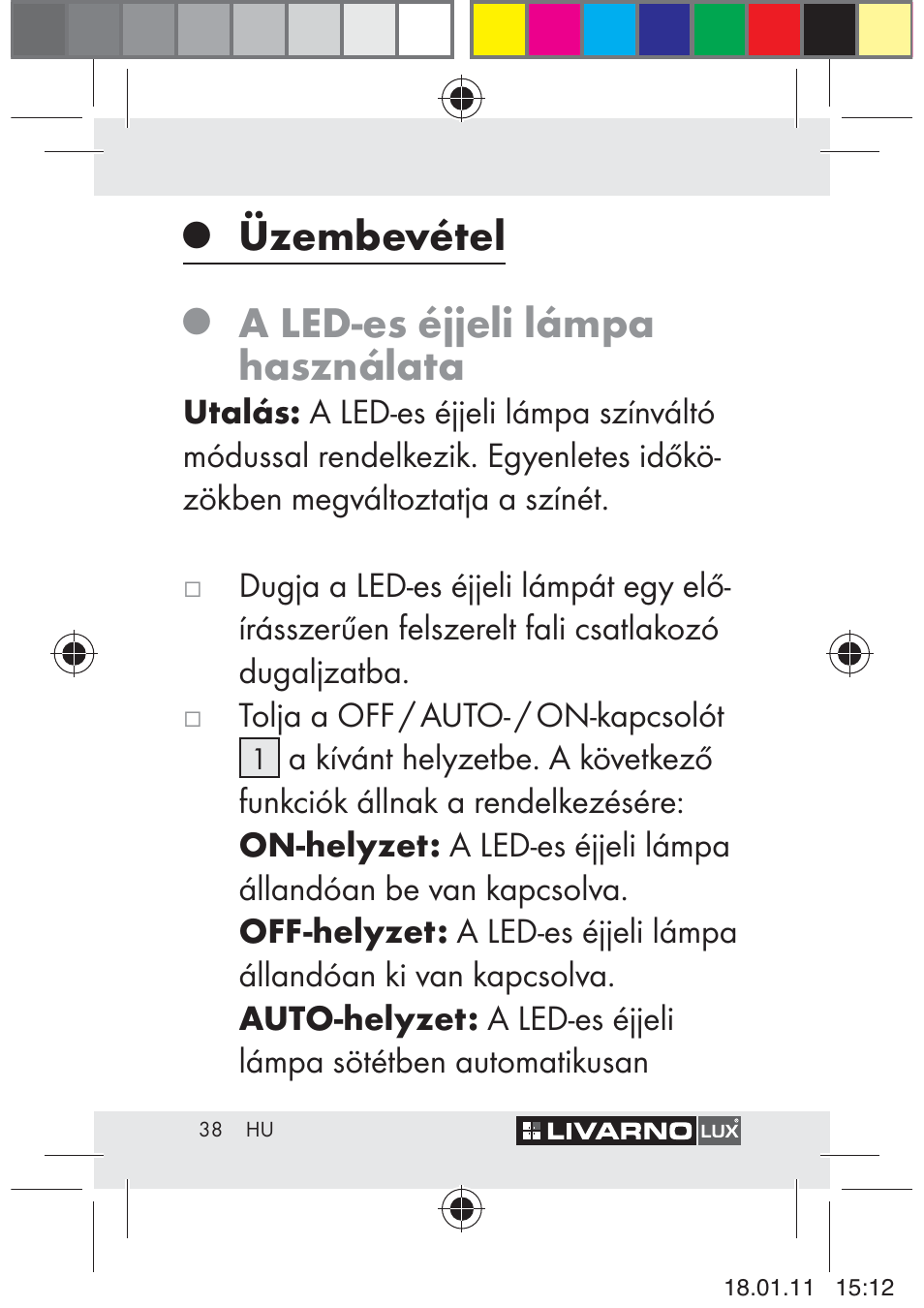 Üzembevétel, A led-es éjjeli lámpa használata | Livarno Z29012A-BS User Manual | Page 40 / 93