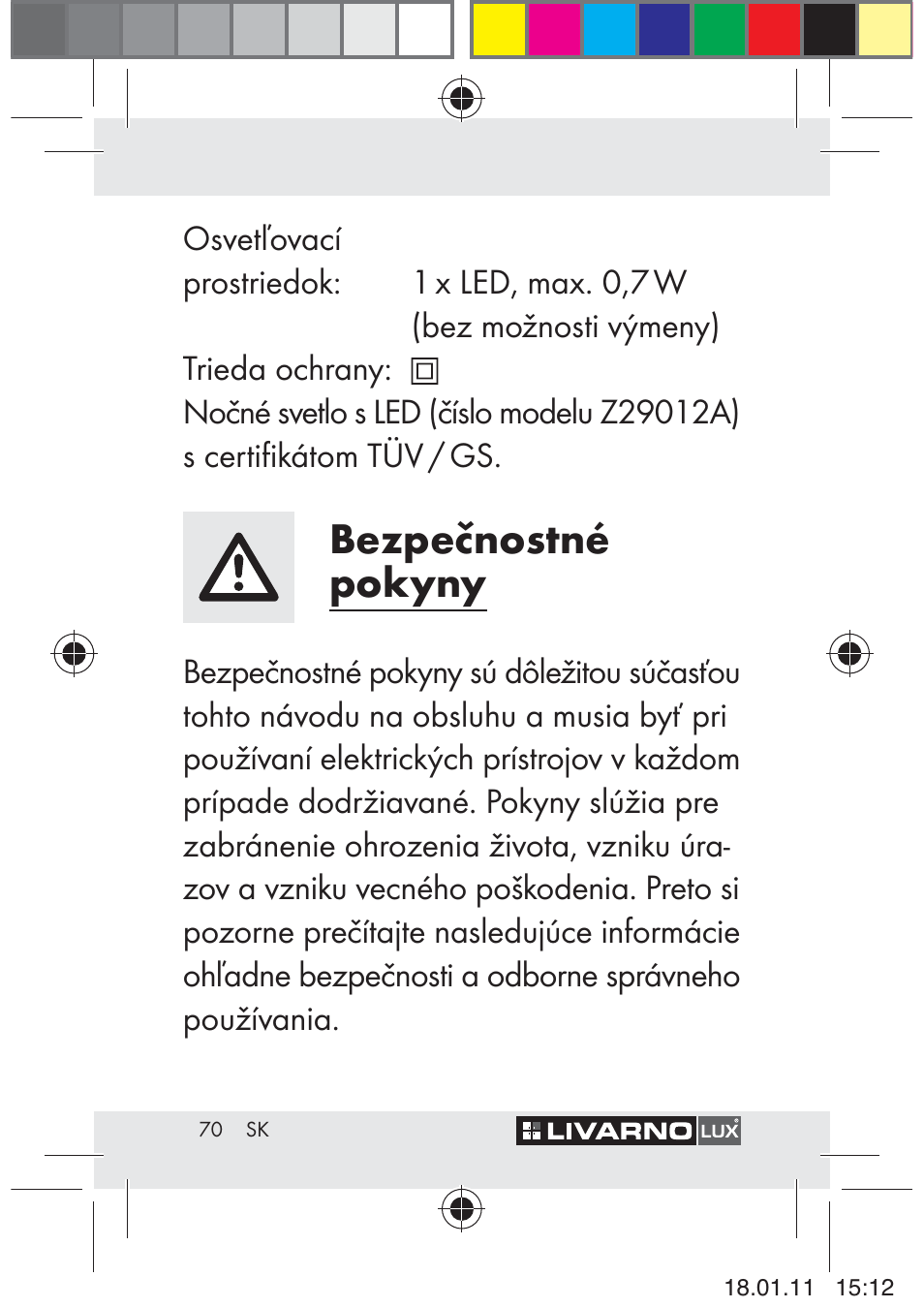 Bezpečnostné pokyny | Livarno Z29012A-BS User Manual | Page 72 / 93