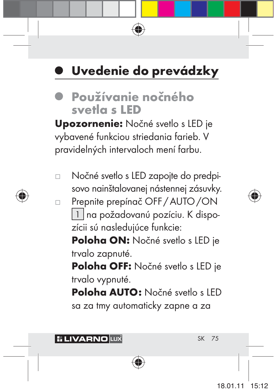 Uvedenie do prevádzky, Používanie nočného svetla s led | Livarno Z29012A-BS User Manual | Page 77 / 93