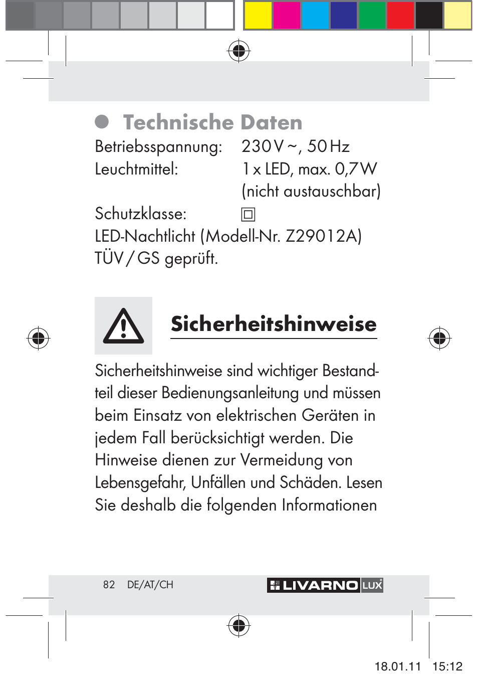 Technische daten, Sicherheitshinweise | Livarno Z29012A-BS User Manual | Page 84 / 93