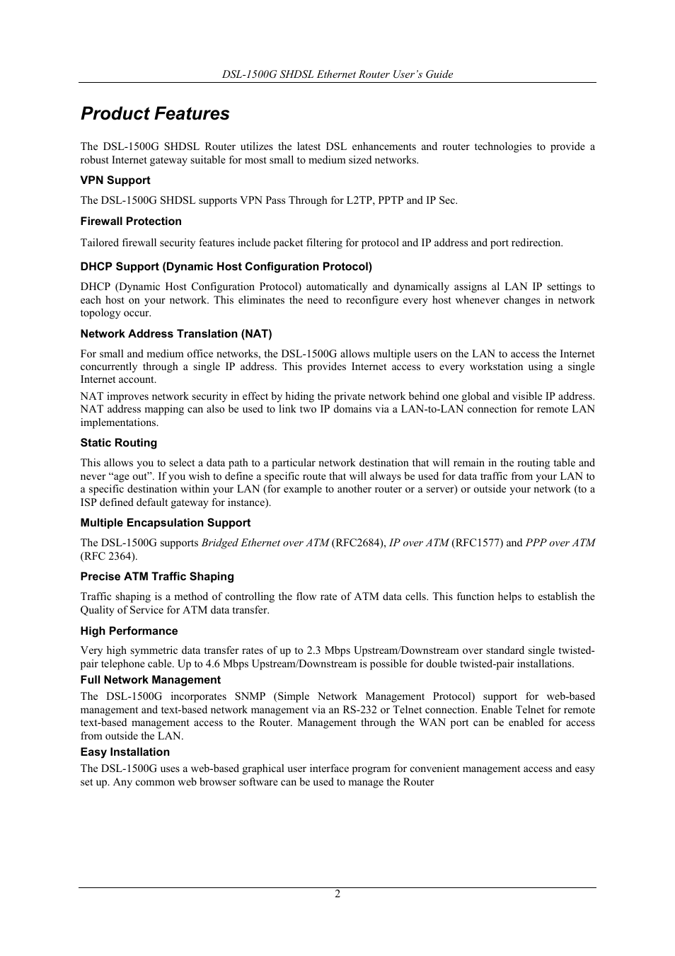 Product features | D-Link DSL-1500G User Manual | Page 12 / 62