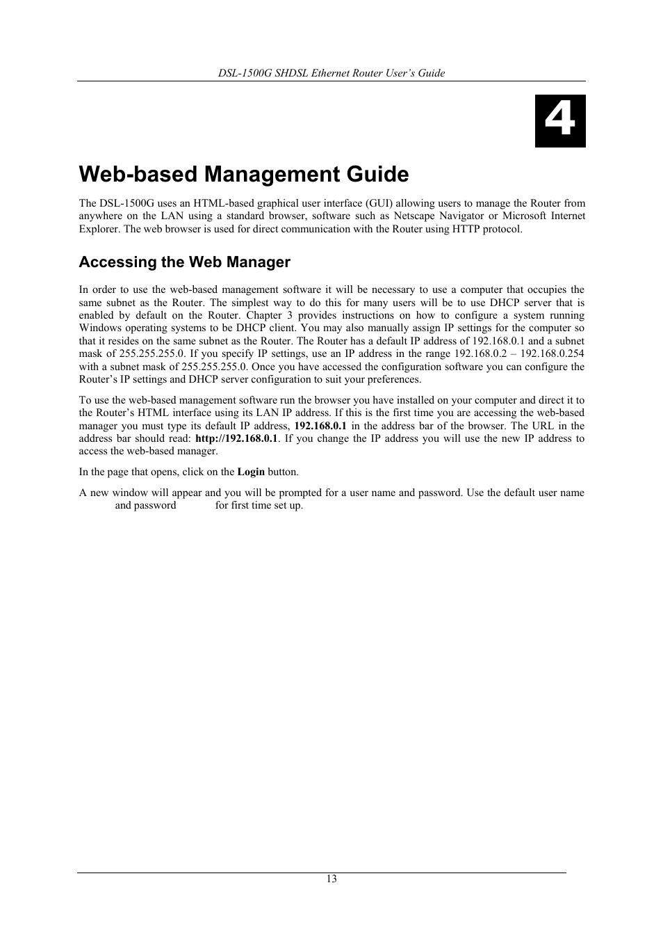 Web-based management guide, Accessing the web manager | D-Link DSL-1500G User Manual | Page 23 / 62