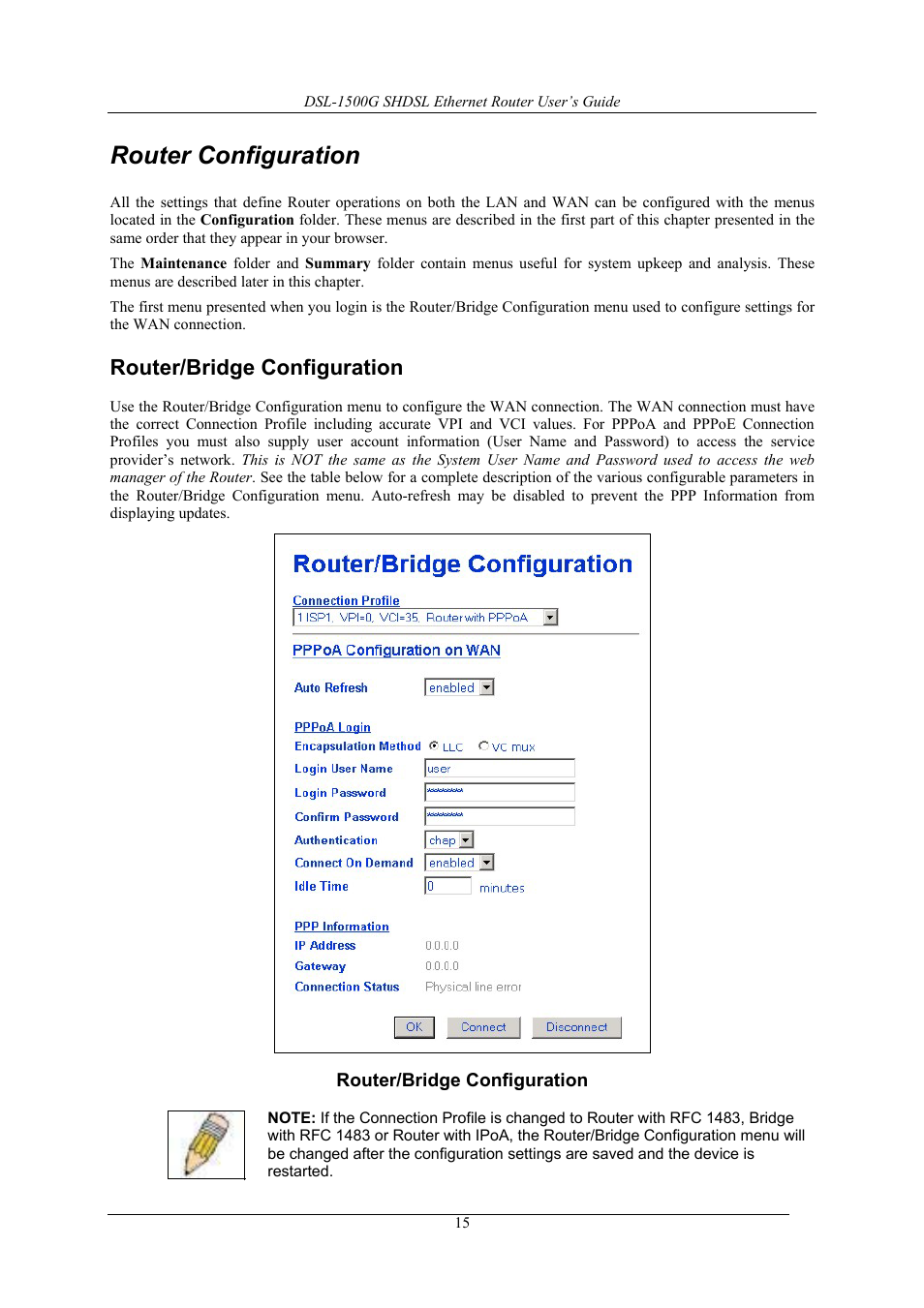 Router configuration, Router/bridge configuration | D-Link DSL-1500G User Manual | Page 25 / 62