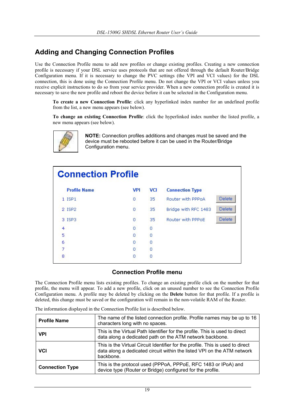 Adding and changing connection profiles | D-Link DSL-1500G User Manual | Page 29 / 62