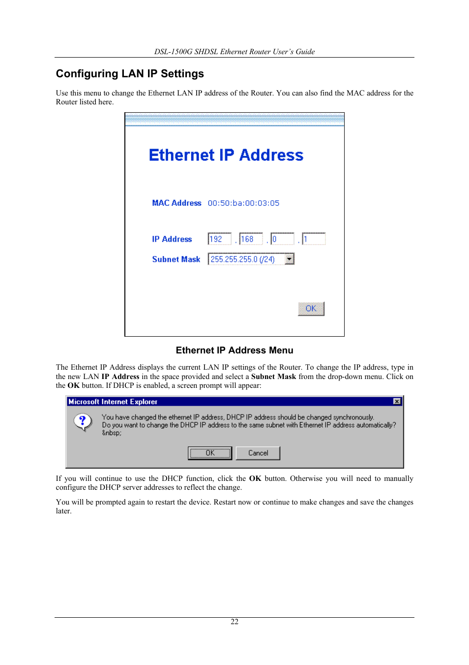 Configuring lan ip settings | D-Link DSL-1500G User Manual | Page 32 / 62