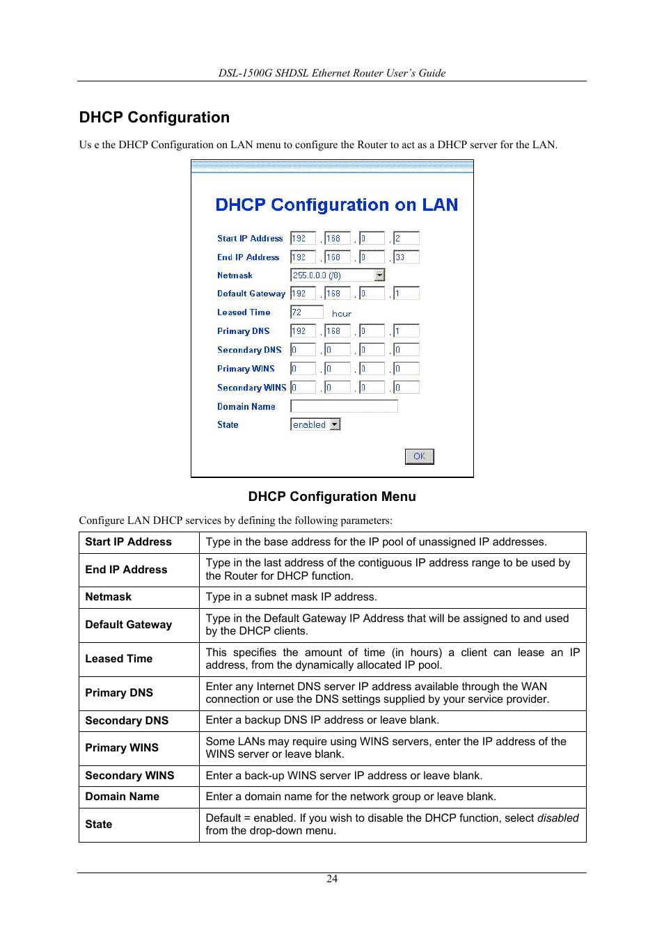 Dhcp configuration | D-Link DSL-1500G User Manual | Page 34 / 62