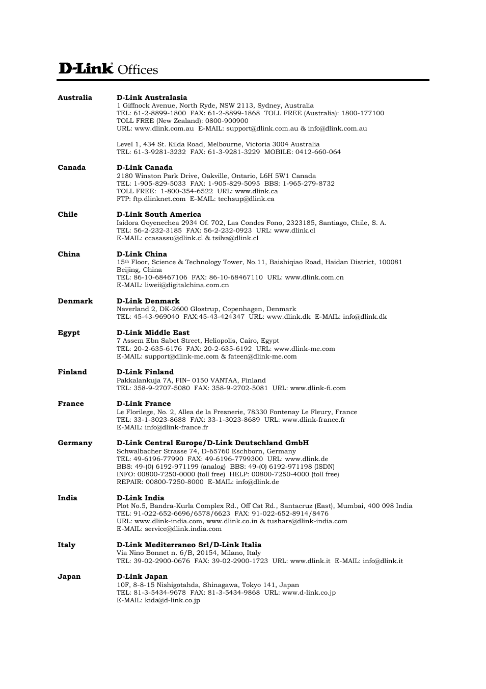 Offices | D-Link DSL-1500G User Manual | Page 59 / 62