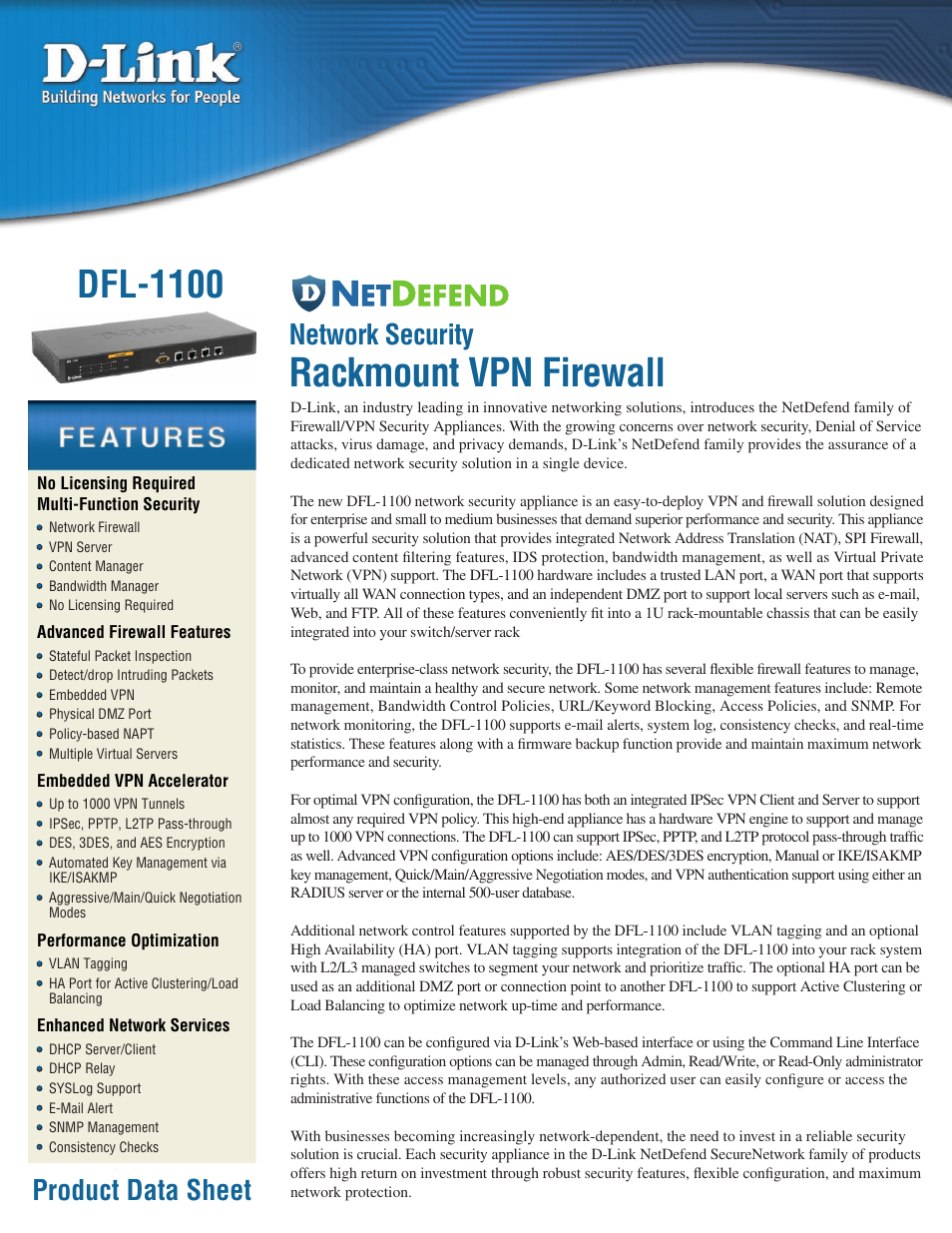 D-Link DFL-1100 User Manual | 2 pages