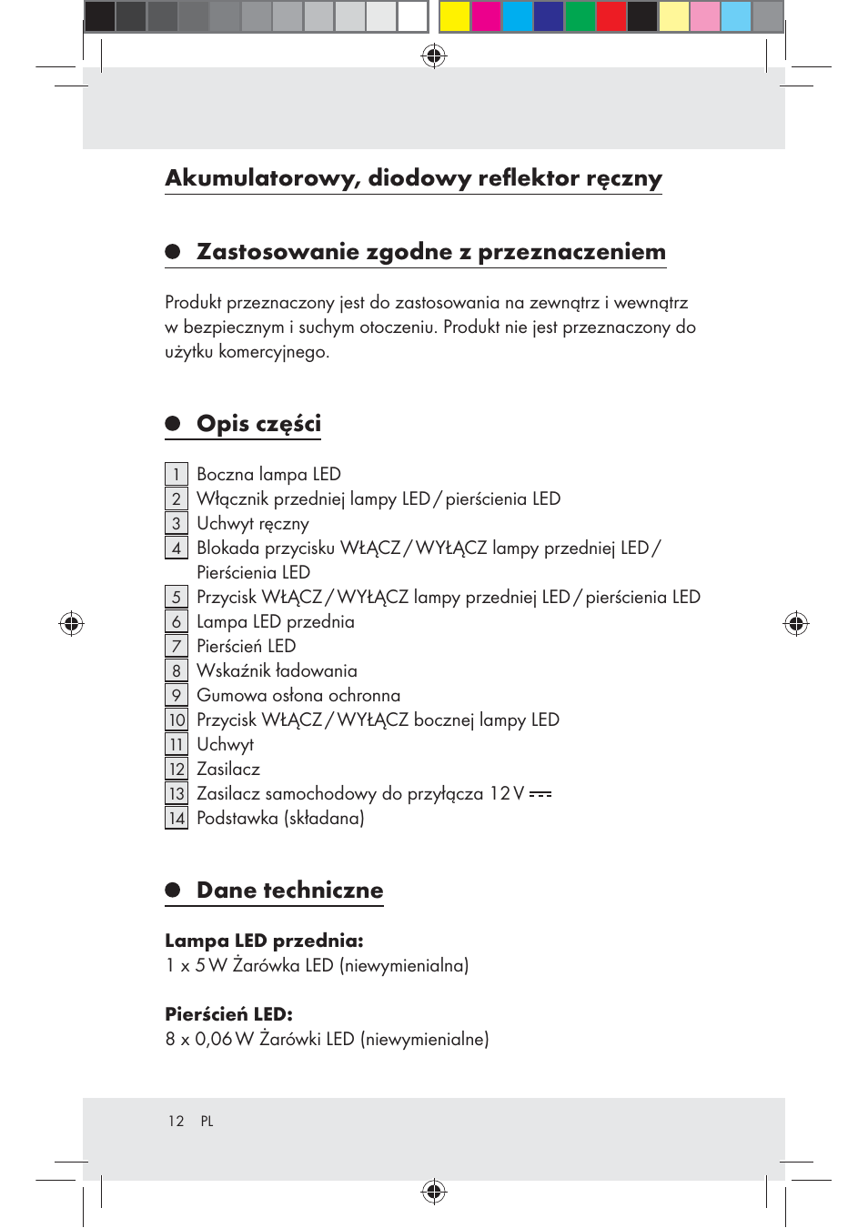 Opis części, Dane techniczne | Livarno Z31203-BS User Manual | Page 12 / 50