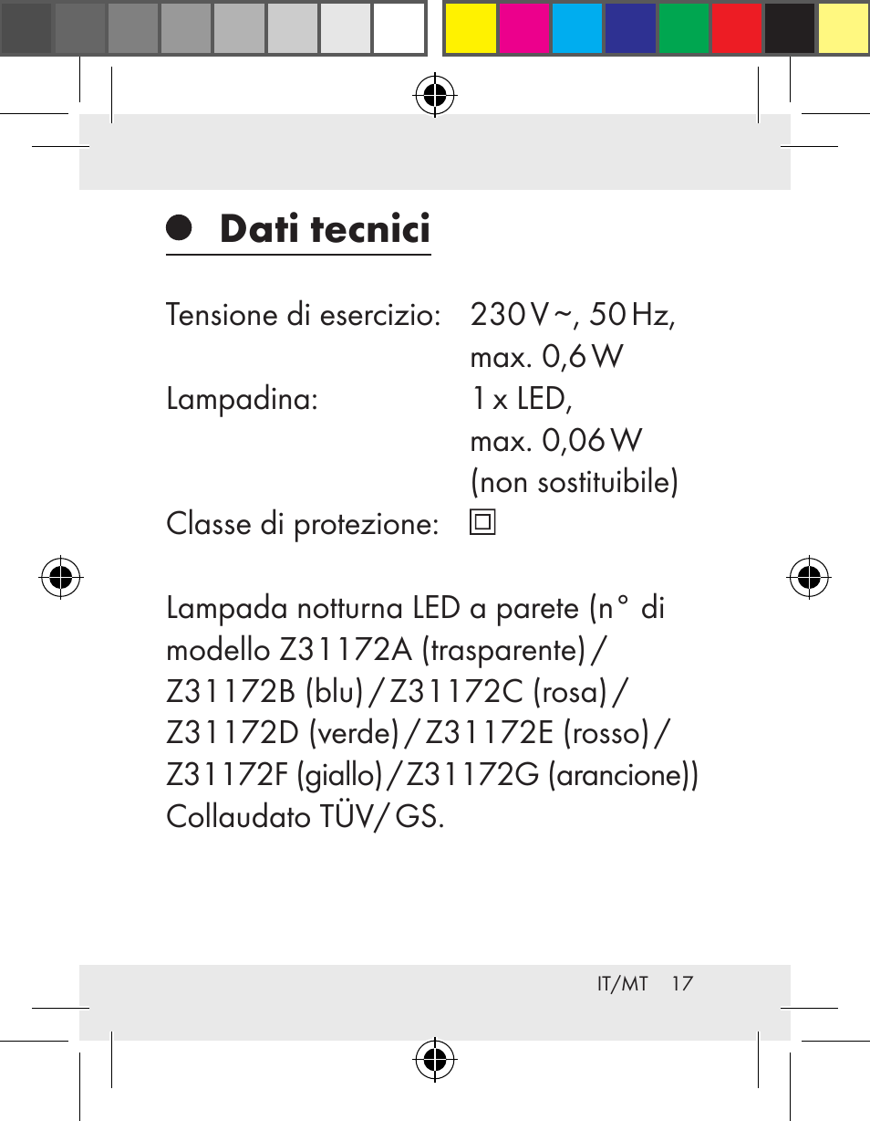 Dati tecnici | Livarno Z31172..-BS User Manual | Page 17 / 54