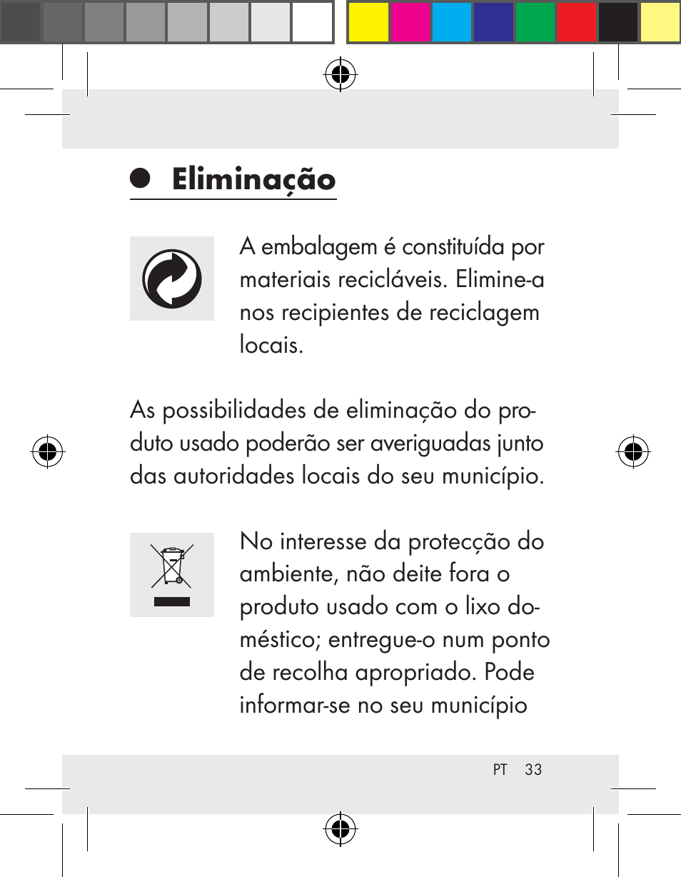 Eliminação | Livarno Z31172..-BS User Manual | Page 33 / 54