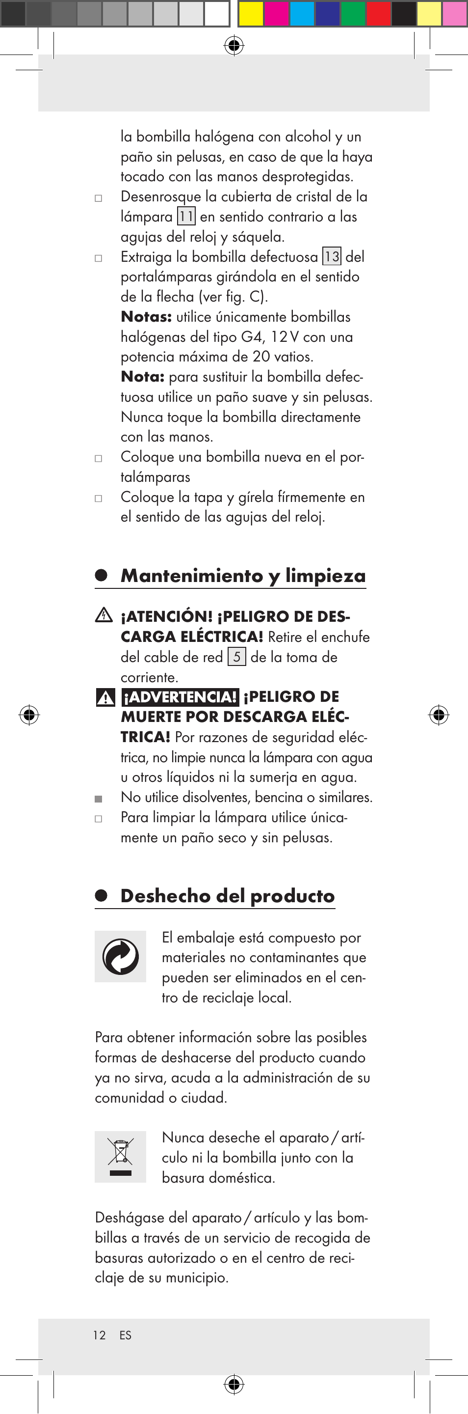 Mantenimiento y limpieza, Deshecho del producto | Livarno Z31159A-BS Z31159B-BS User Manual | Page 12 / 48