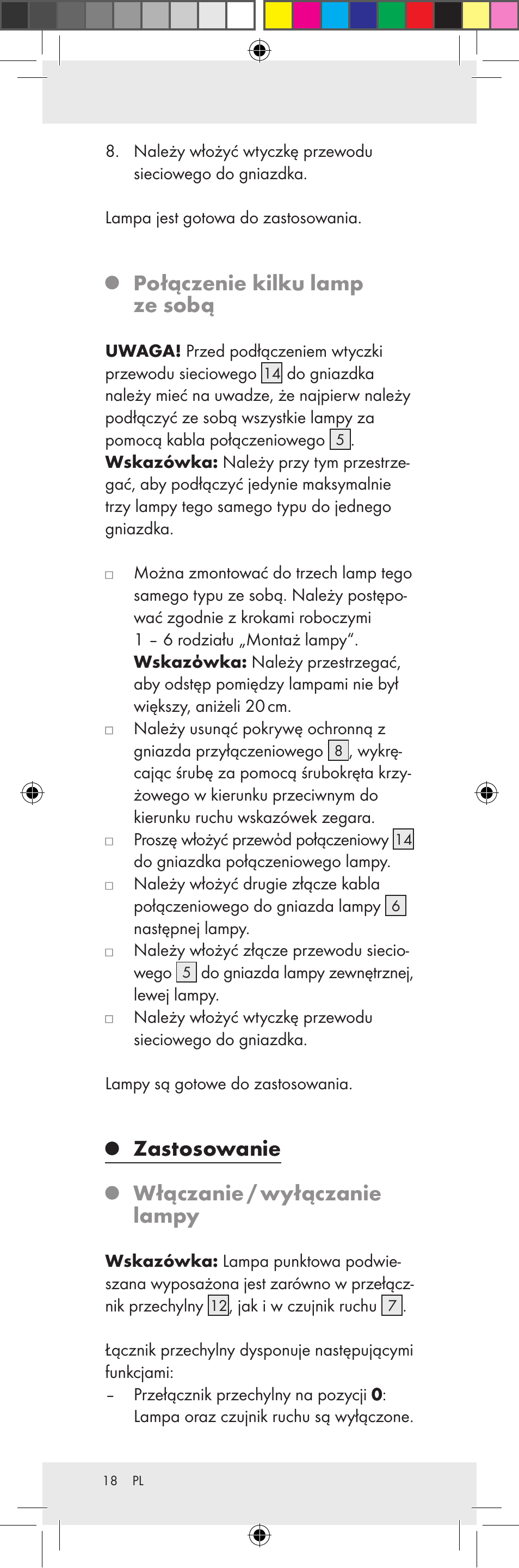 Połączenie kilku lamp ze sobą, Zastosowanie włączanie / wyłączanie lampy | Livarno Z31159A-BS Z31159B-BS User Manual | Page 18 / 62