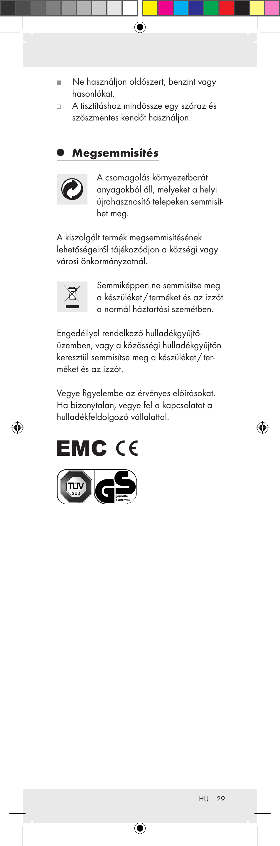 Megsemmisítés | Livarno Z31159A-BS Z31159B-BS User Manual | Page 29 / 62